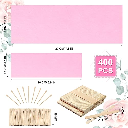 400 Pieces Wax Strips Sticks Kit, Non-Woven Waxing Removal Strips with Wax Applicator Stick for Body Skin Facial Hair Removal Tools(Pink)