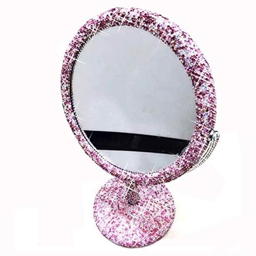 Bling Rhinestone Portable Magnified Double Sided Swivel Makeup Vanity Mirror, 360¡ÆRotate Makeup Mirror Round Shaped Two-Sided Makeup Mirror (Pink)