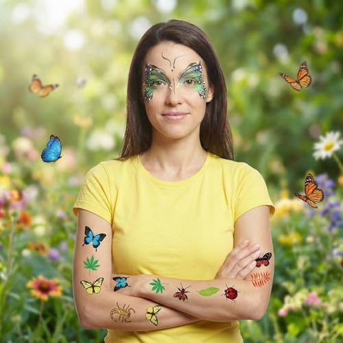 Maitys 288 Pcs Insect Tattoos Bug Temporary Tattoos Reptile Insect Bees, Spiders, Beetles, Butterflies, Arts and Crafts, Bug Party Favor Butterfly Birthday Party Supplies