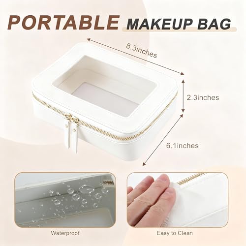 Clear Makeup Bag, Waterproof Portable Cosmetic Bag, Travel Organizer with Zipper, White