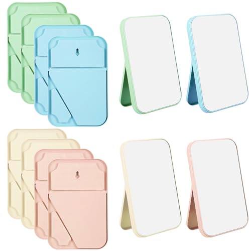 12Pcs Desktop Makeup Mirror 7.87inch Small Vanity Mirror with Stand, 90¡ÆAdjustable Portable Foldable Makeup Mirrors for Vanity Table, Office, Travel(4 Color)