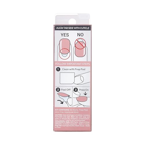 KISS Impress No Glue Mani 30 Pcs Press on Nails, Easy Apply, Hassle-Free Removal, Simple Peel & Press, Essential Tools Included, Prep Pad, 1 Manicure Stick, 1 Mini File (Magic U)