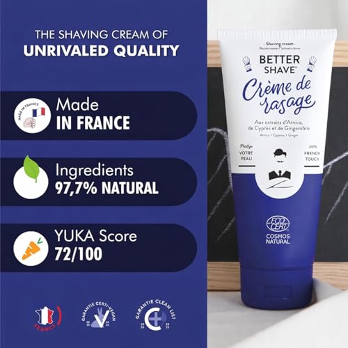 Better Shave Shaving Cream | Vegan Luxury Dense, Rich & Creamy Lather Smooth Wet Shave, Grooming Routine Gifts Natural With Coconut & Sunflower Seed Oil, Ginger Made in France 175ml