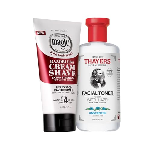 Smooth Skin Superstars: Magic Razorless Shave Cream with Shea Butter and Thayers Alcohol-Free Unscented Toner with Witch Hazel, Hair Removal Routine for Smooth and Bump-Free Skin All Over Body
