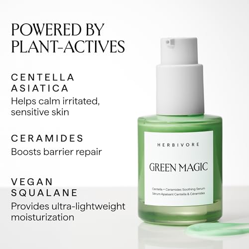 HERBIVORE Green Magic Cica + Ceramides ? Fast-acting Redness-Reducing Serum for Sensitive Skin, Plant-based, Vegan, Cruelty-free, 30mL / 1 oz