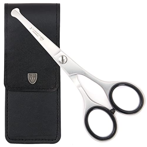 3 Swords Germany ? professional NOSTRIL NOSE and EAR HAIR SCISSORS trimmer, stainless steel, straight blade rounded tip with black case for men and women