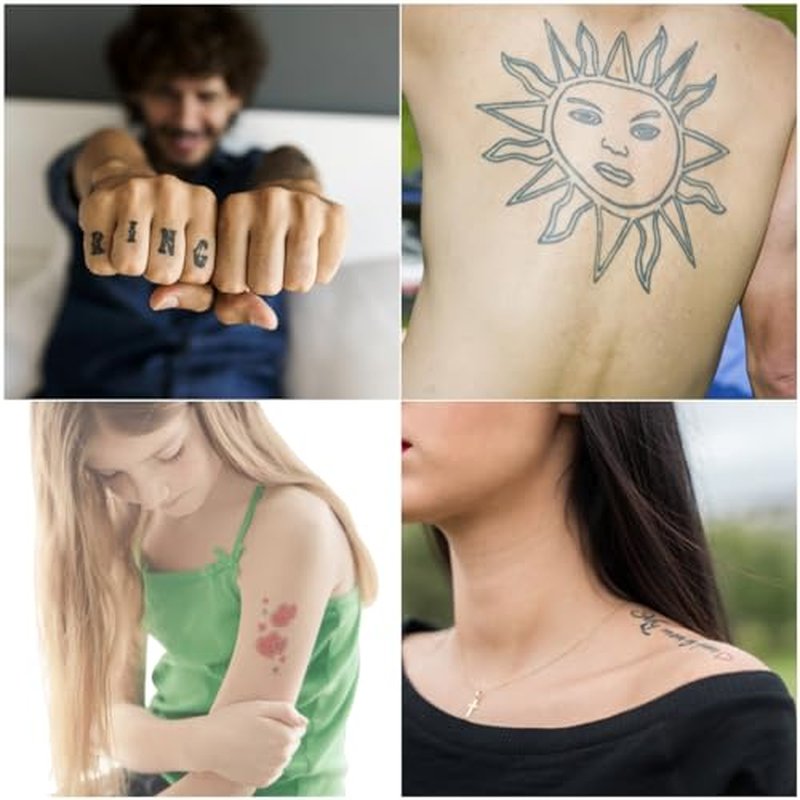 Temporary Tattoo Markers for Skin, 10 Body Markers Make Bold and Fine Lines, Cosmetic Quality + Tattoo Stencils for Kids and Adults, Dual-End Tattoo Pens for Body & Face Art, Halloween Makeup Kit
