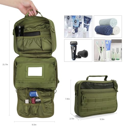 Tactical Toiletry Bag for Men, Travel Hanging Toiletry Bags, Toiletries Organizer Dopp Kit, Travel Cosmetic Bag,Shaving Hygiene Bag, Bathroom Essentials Men's Toiletry Bag for Camping - Army Green