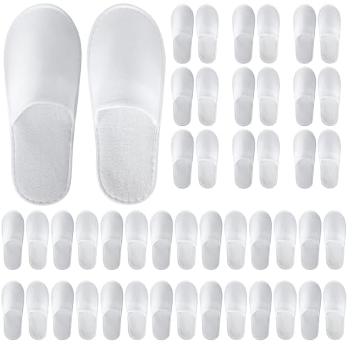 UrbanRoots 28 Pairs Disposable Slippers For Guests,Bulk Slippers For Hotel,Spa,Travel,Shoeless Home,Spa Slippers With Pouch,Non-Slip(White) house slippers for guests