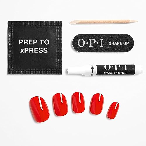 Bundle of OPI xPress/On Press On Nails, With Nail Glue, Short Red Nails, Cajun Shrimp + OPI Nail Envy, Nail Strengthening Treatment, Stronger Nails in 1 Week, Vegan Formula, 0.5 fl oz