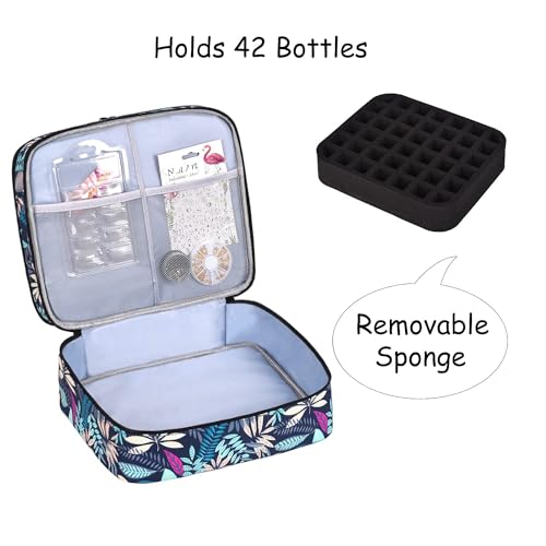 Double-Layer Nail Polish Organizer-Holds 42 Bottles, Nail Polish Storage with Handle, Nail Bag Organizer Case for Professional Manicure Kit & Travel (Leaf, 42 Bottles-Small)