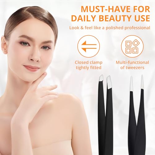 Premium 2-Piece Tweezer Set ? Hand-Finished Stainless Steel Slant & Pointed Tips for Precise Hair Removal