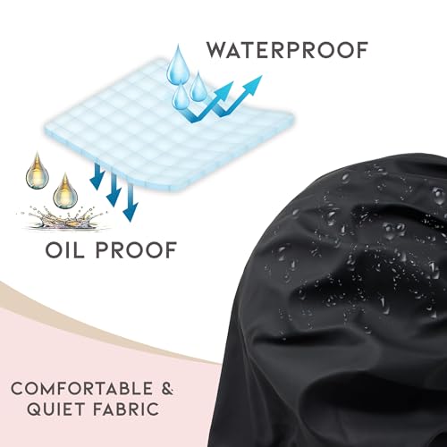 Reusable Oil Proof Nightcap, Protective Hair Bonnet and Shower Cap, Leakproof, Oilproof, and Waterproof, Black, Now 2 Sizes!