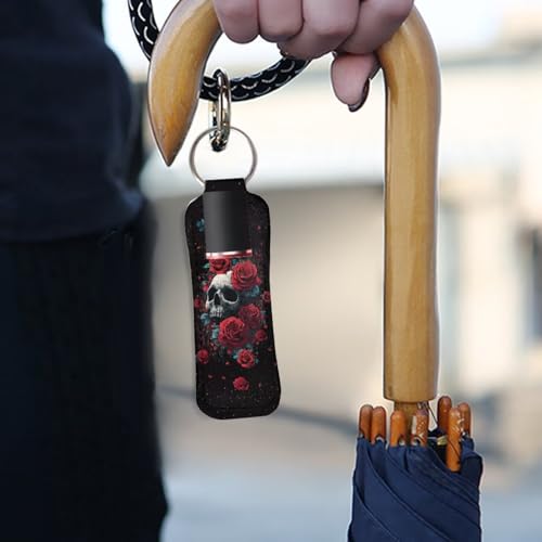 Rose Skeleton Pattern Chapstick Holder Keychain Clip-on Sleeve Chap Stick Pouch Lip Balm Holsteror Lipstick Tracker Safeguard