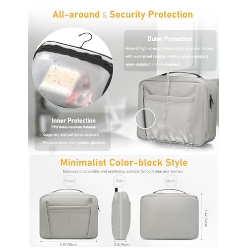 Travel Hanging Toiletry Bag for Men Women Wash Bags Water-Resistant Organiser Makeup Cosmetic Bag Foldable Large Capacity Travel Sized Toiletries with 5 Compartments (Silk Grey, Medium)