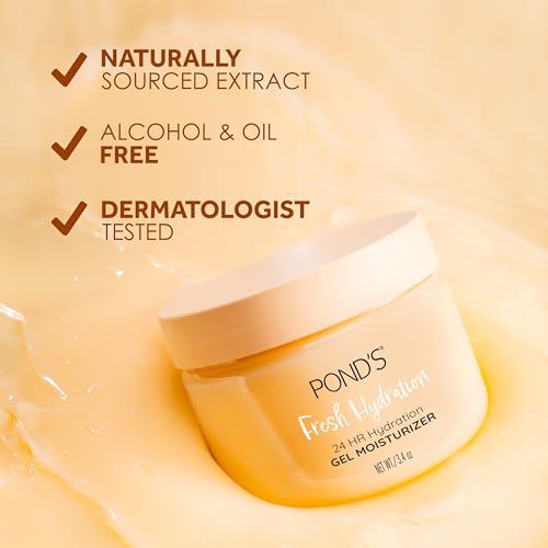 POND'S Fresh Hydration Gel Moisturizer 24 HR Hydration with Orange Extract & Vitamin C Alcohol & Oil-Free Face Moisturizer Dermatologist Tested, 3.4 oz, (Pack of 2)