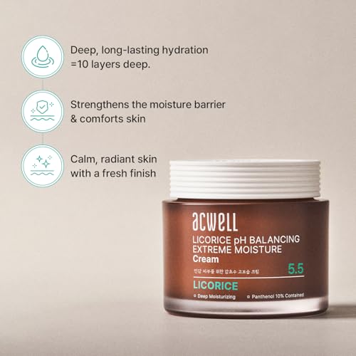 ACWELL Licorice pH Balancing Extreme Moisture Cream ? Optimal Skin Repair for Sensitive Skin, Hydrating Face Cream with Panthenol and Ceramide Capsules, 1.86 oz.