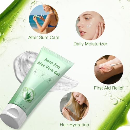 Aero Zen 98% Organic Aloe Vera Gel, Natural Moisturizing Pure Aloe for Face and Arms, Soothing & Hydrating Aloe Gel for Sunburn Relief and Deep Skin Nourishment, 4.23 oz