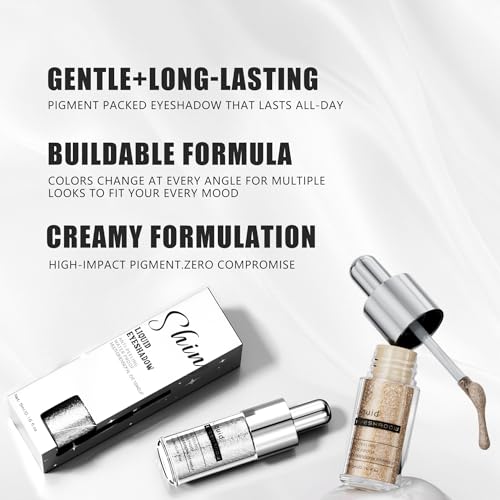 Champagne Gold Shimmer Liquid Eyeshadow, Longwear Waterproof Eye Shadow Cream,Buildable Highly Pigmented Blendable Eye Makeup,Vegan Cruelty-Free Paraben-Free for Older Women Stage makeup 03#