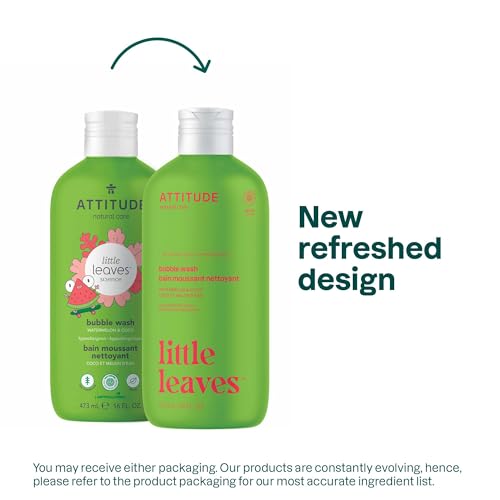 Attitude Bubble Wash for Kids, EWG Verified Bubble Bath, Hair Shampoo and Body Soap, Dermatologically Tested, Plant- and Mineral-Based, Vegan, Watermelon & Coco, 16 Fl Oz (Pack of 6)