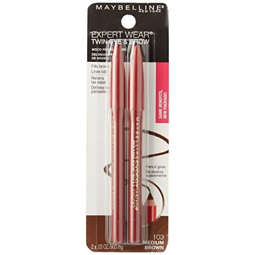 Maybelline Expert Eyes Twin Brow & Eye Pencils, Medium Brown [103], 0.06 oz (Pack of 2)