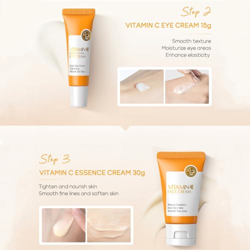 Skincare Set Gifts for Teenagers Girls, Vitamin C Skin Care Set Travel Size Skin Care Set Hydrating Skin Reduce Wrinkles Includes Face Serum,Eye Cream,Face Cream Smoothing Fine Lines£¨3PCS£©
