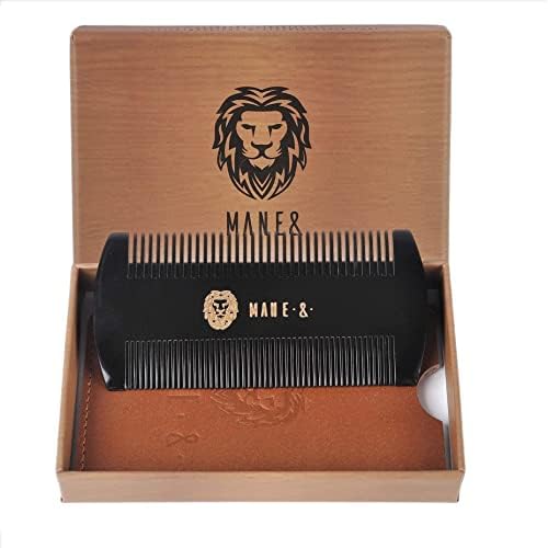 Premium Oxhorn Dual Action Beard Comb and Travel Beard Brush Bundle by Man & Mane