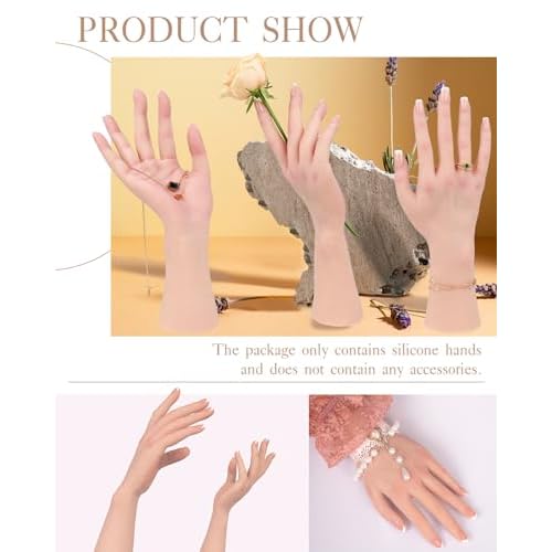 KUMIHO Realistic Silicone Female Hand Model Fake Hand for Jewelry Display Tattoo Training Practice Art Sketch with Nails, Left Hand - with Skeleton, Brown