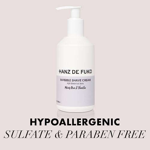 Hanz de Fuko Invisible Shave Cream for Men & Women ? Premium Shaving Cream, Great for Sensitive Skin ? Hypoallergenic Formula with Aloe Vera, Shea Butter, Acai ? Sulfate and Paraben Free ? 8 oz.