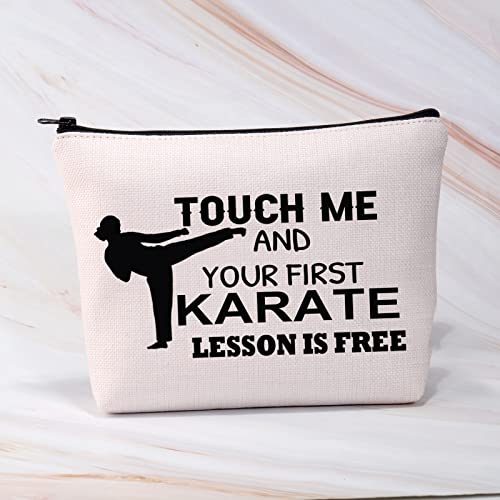 BDPWSS Karate Girl Gifts Karate Cosmetic Bag Touch Me And You First Karate Lesson Is Free Zipper Pouch For Karate Lovers Gift (Touch karate lesson)