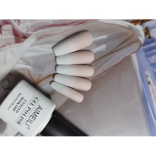 AIMEILI Gel Nail Polish No Wipe Top and Base Coat Set, and Clear Color Pink Nude White Soak Off Gel Nail Polish Set Of 12pcs X 8ml