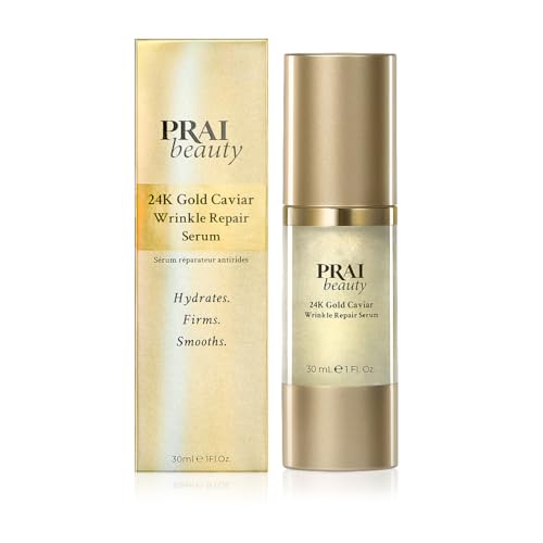 PRAI Beauty 24K Gold Caviar Wrinkle Repair Serum for Face | Anti-Aging Serum with Hyaluronic Acid to Plump and Fill In Wrinkles | Anti-Wrinkle Serum with Vitamin C for Brighter, Firmer Skin | 1.0 Oz