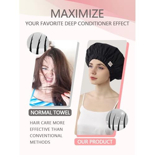 Years calm Heat Cap For Deep Conditioning Shower Cap£¬Reusable Three-Layer Structure Waterproof Hair Cap ? Applicable Tofor Bathing, Hair Care, And Other Uses (Black, One Size)