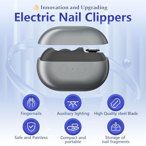 Electric Nail Clippers for Seniors, Automatic USB-C Rechargeable Nail Trimmer with LED Light & Quiet Motor, Easy-Grip Painless Fingernail Cutter for Home and Travel Use