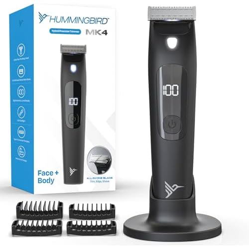 HUMMINGBIRD MK4 Electric Trimmer for Men ? Precision Face & Body Hair Trimmer Kit, Waterproof Shaver for Hard to Reach Areas, USB-C Rechargeable, LED Display & Storage Base
