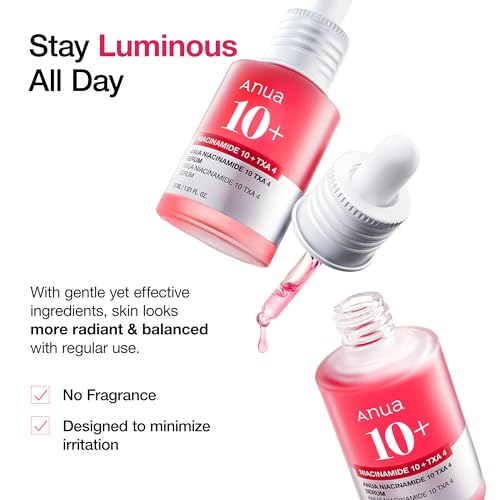 Anua 10% Niacinamide + 4% Tranexamic Acid Serum & Peach 70 Niacinamide Serum for Dull Skin, Skin Barrier, Fragrance-Free, Korean Skincare