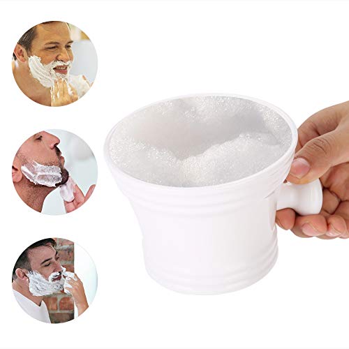 Brrnoo Shaving Bowl, Shaving Soap Bowl For Men Heat Insulation Smooth Shaving Bowl, Mug with Knob Handle, ABS Shaving Soap Bowl Foam Shaving Soap Cream Bowl (White)