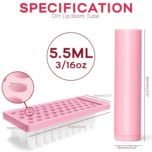 Lip Balm Tubes Kit with Tray and Scraper - 50 Pack 5.5ml (3/16 Oz) BPA-Free Chapstick Containers, Leak-Free Empty Lipstick Tubes for DIY Lip Balm Filling Making Kits (Clear, 50-Pack)