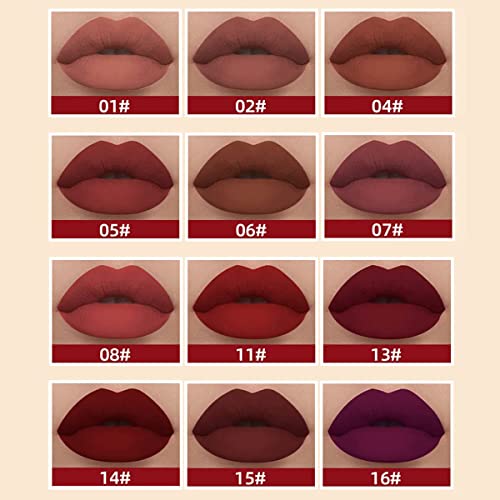 12Pcs Matte Liquid Lipstick Set, Dark Bright Red 24-hour Lip Gloss Kit Long-Lasting Waterproof Lip Stain Non-Stick Cup Not Lipgloss Set for Women