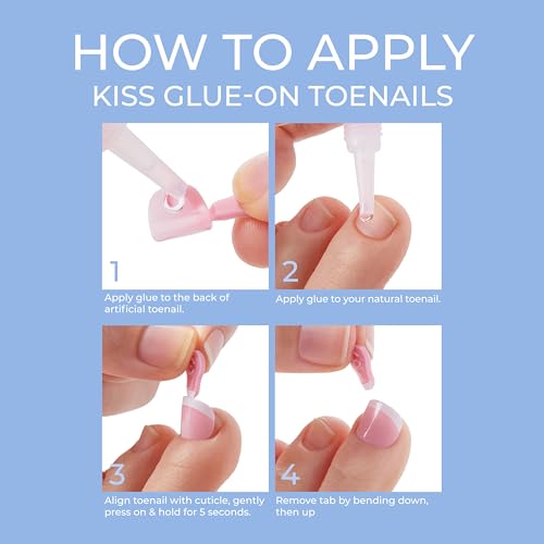 KISS Salon Acrylic, Press On Toenails, Nail Glue Included, 'Walk Away', White, Short Size, Squoval Shape, Includes 28 Nails, 2g Glue, 1 Manicure Stick, 1 Mini File