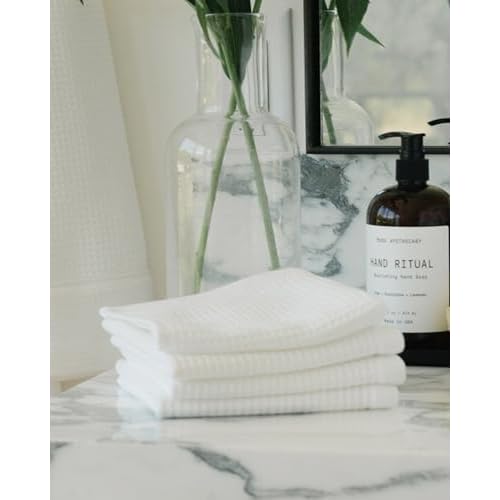 Cozy Earth Waffle Washcloths - 60% Cotton 40% Viscose from Bamboo Washcloths 13 x 13 Inches - Soft & Absorbent Terry, Reversible Mini Textured Waffle & Weave Pattern - 4 Pack