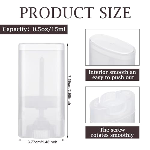 Wesiti 100 Pcs Plastic Empty Deodorant Containers 1/2 oz Travel Deodorant 15ml Refillable Containers Tubes Oval Lip Balm Tubes for Lip Balm DIY (Clear)