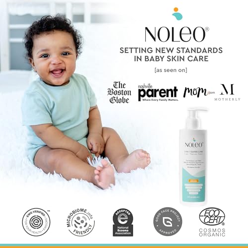 Noleo Organic Cotton Pads with 3-in-1 Diaper Care - 240ct Extra Large & Pressed Cotton Squares 3.54x4.33in Pads - 8oz All in One Baby Cleanser, Baby Lotion & Diaper Rash Cream