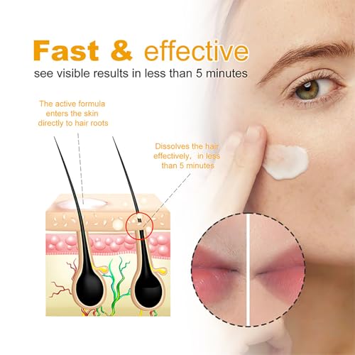 Facial Depilatory Cream, Orange Hair Remover Cream for Upper Lip and Chin for Women Face Hair Remover for Sensitive Skin Gentle and Non-Irritating (2PCS)