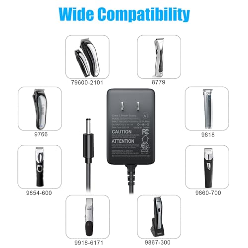 SoulBay 4.2V Charger Cord for Wahl Trimmer Clipper 9818 9818L 9854L WNT-8 WNT-9 9864 9876L 9880L 9888L Lithium Ion Beard Shaver Groomer S003HU0420060 S004mu0400090 Class 2 Power Supply Replacement