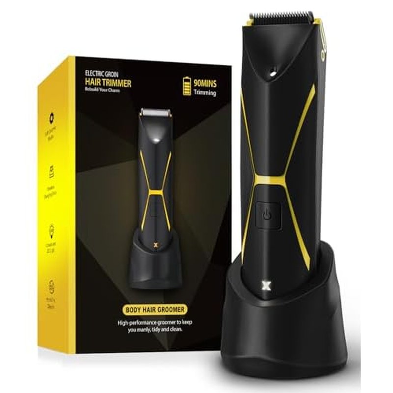 Electric Body Hair Trimmer for Men - Manscape Pubic Hair Groomer Waterproof Wet/Dry Ball Grion Shaver Type-C Rechargeable Cordless Replaceable Ceramic Blade Razor Male Professional Grooming Smooth