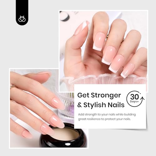 Beetles Builder Gel for Nails-Dew Glow 8-in-1 Nail Thickening Strengthening Building Apex with Liner Nail Brush for Beginner DIY Salon at Home,Clear Builder Nail Gel,UV & LED Lamp Cured Needed