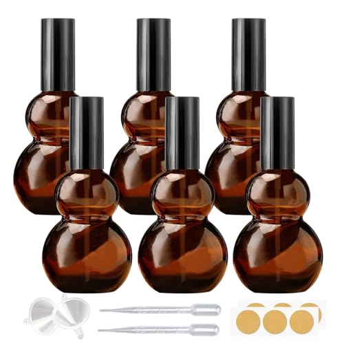 8 Pack 1.7oz/50ml Spray Bottles, Amber Glass Bottles with Fine Mist Sprayers, Small Spray Bottle-Double Gourd Shaped,for Perfume Travel Containers (Amber, 1.7oz/50ml)
