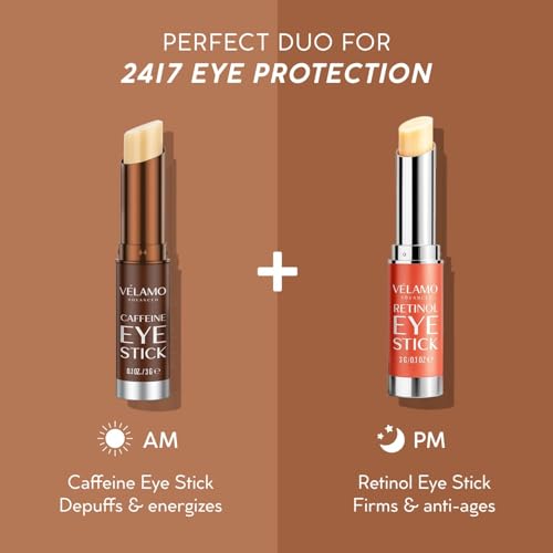 VELAMO ADVANCED Caffeine Eye Stick: Energizing & Hydrating Under Eye Balm for Dark Circles & Puffiness - Travel Essentials, Portable & Perfect for On-the-go Use, 0.1 OZ/3g