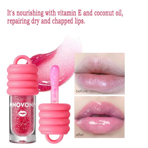 3 Colors Glimmer Tinted Lip Gloss Set, Shimmer Glossy Moisturizing Liquid Lipstick, Lip Make-Up for Girls and Women Party Gift With Bowknot Keychain Design